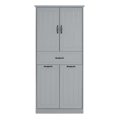 Modern Bathroom Storage Cabinet With Two Laundry Baskets, One Drawer, Adjustable Shelf