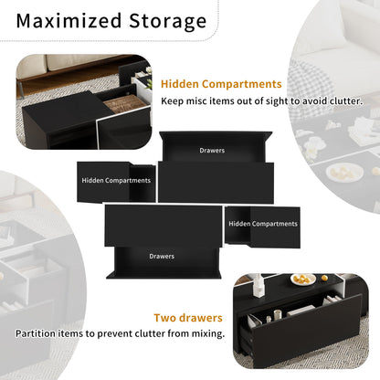 Extendable Coffee Table With 2 Hidden Storage Space And 2 Drawers For Living Room