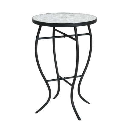 Outdoor Round Side Table With Mosaic Style Top And Curved Iron Legs