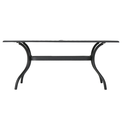 Outdoor Aluminum Dining Table With Lattice Design And Center Umbrella Hole - Black