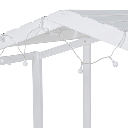 Loft House Bed With Ladder And Slide, With board And Light Strip On The Roof