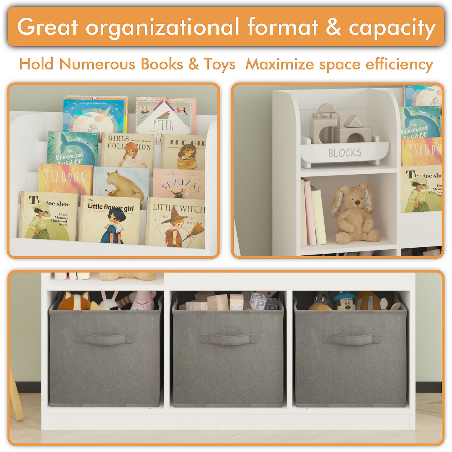 Bookcase And Bookshelf With 3 Collapsible Drawers, Multifunctional Display Stand