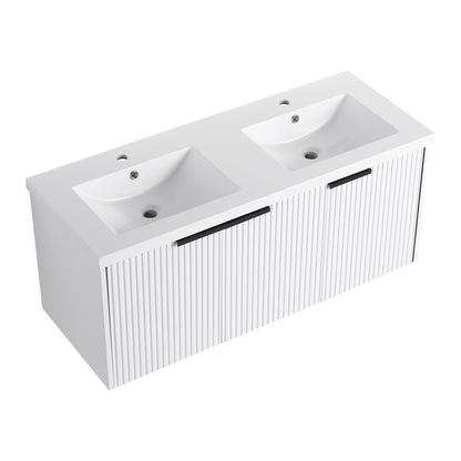 Contemporary Wall Mounted Bathroom Vanity With Resin Double Sink