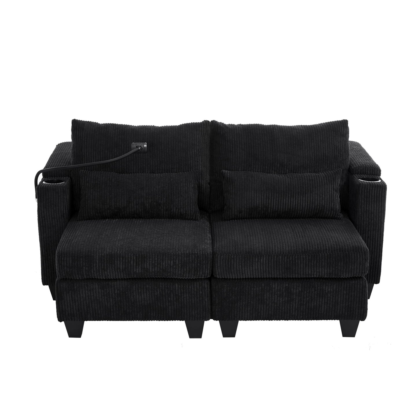 Convertible Chaise Lounge Sofa Chair With USB Ports, Cup Holders, Phone Holder And Storage