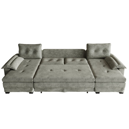U-Shaped Sleeper Sofa With Pull Out Bed, Removable Armrests & USB Ports For Living Room