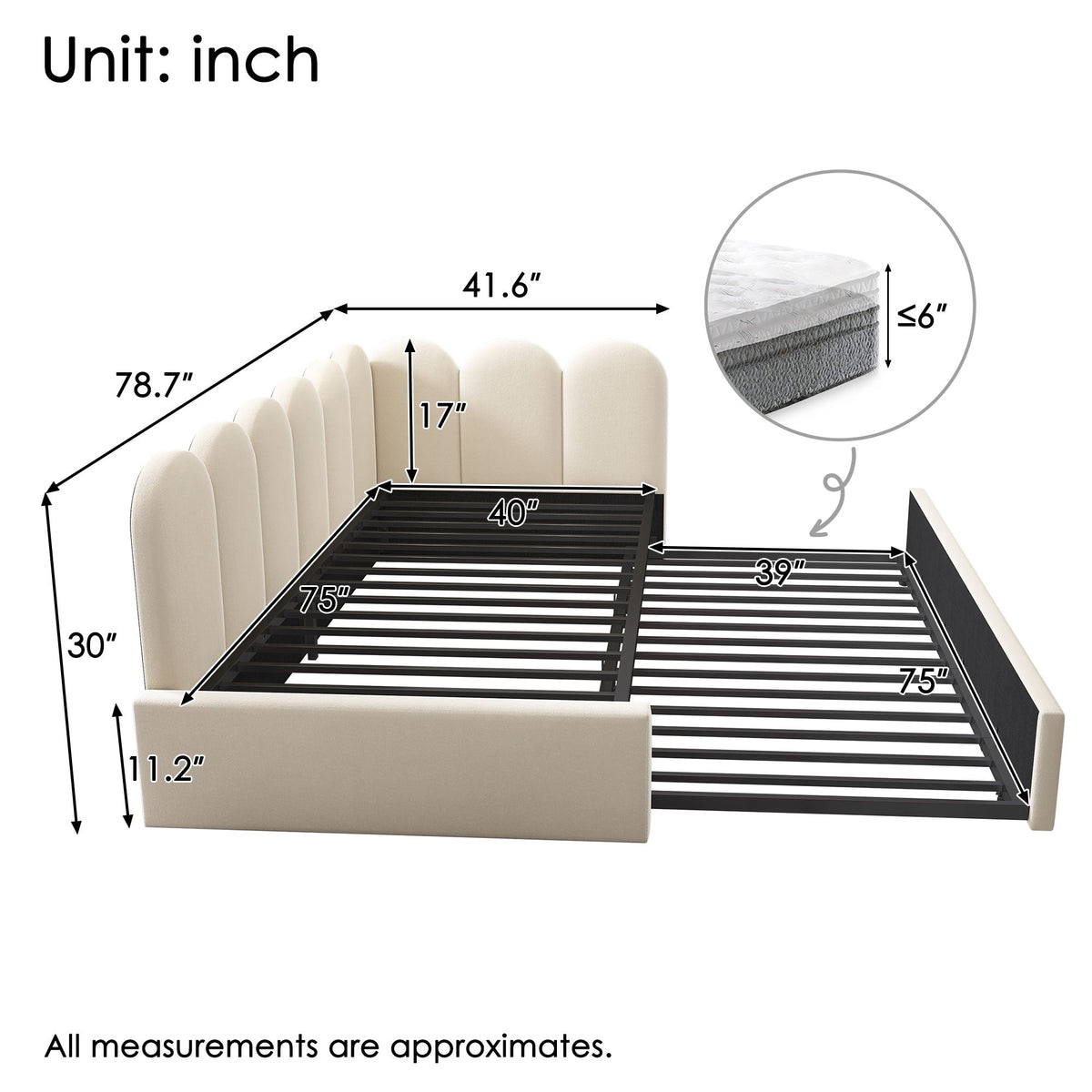 Upholstered Daybed With Metal Slatted Base