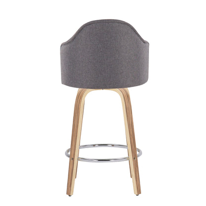 Ahoy - Mid-Century Modern Fixed Height Counter Stool With Zebra Legs / Round Chrome Footrest (Set of 2) - Gray