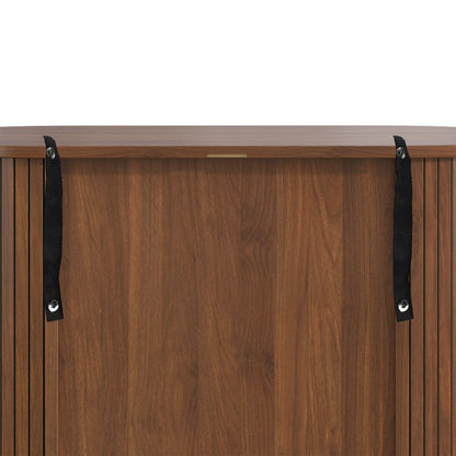 Fluted Wine Bar Cabinet With 8 Grid Wine Rack, 5 Level Adjustable Shelves, 2 Glass Holders