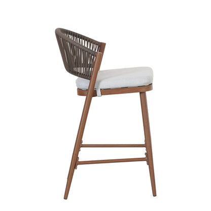 Outdoor 26" Counter Height Metal Frame Counter Stools With Scallop Shaped Backrest & Water Resistant Cushions