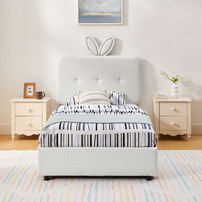 Upholstered Bed With Oversized Rabbit Ear Headboard, LED Lights & 4 Storage Drawers