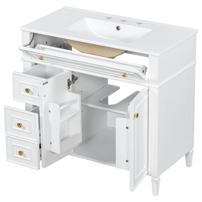 Bathroom Vanity With Sink, 3 Drawers & 2 Doors