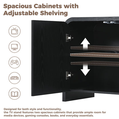 Curved Edge TV Stand With Large Cabinets