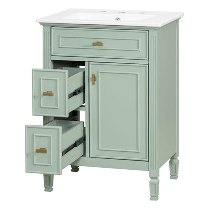 Bathroom Vanity With Sink, Flip Drawer, 2 Drawers, Adjustable Shelf