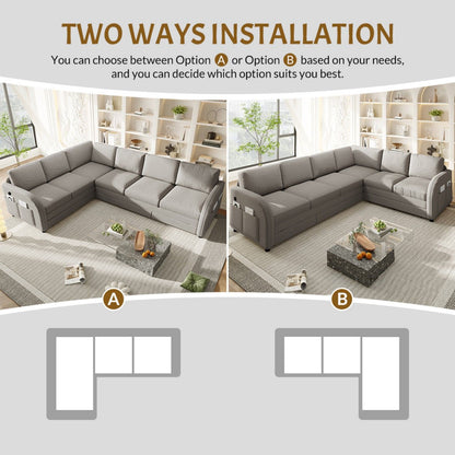 L-Shaped Couch With Pull-Out Bed, Convertible Sleeper Sofa With Side Pocket & USB Port