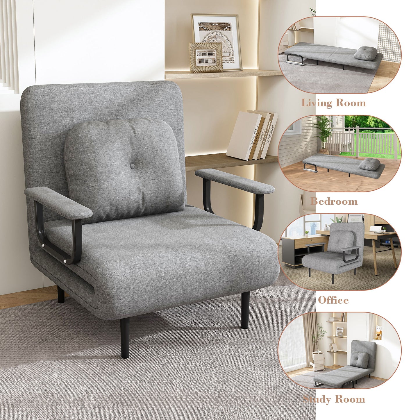 3 In 1 Convertible Folding Sofa Bed With Adjustable Backrest And Pillow