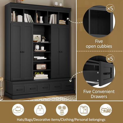 Hall Tree & Bench And 5 Storage Cubbies