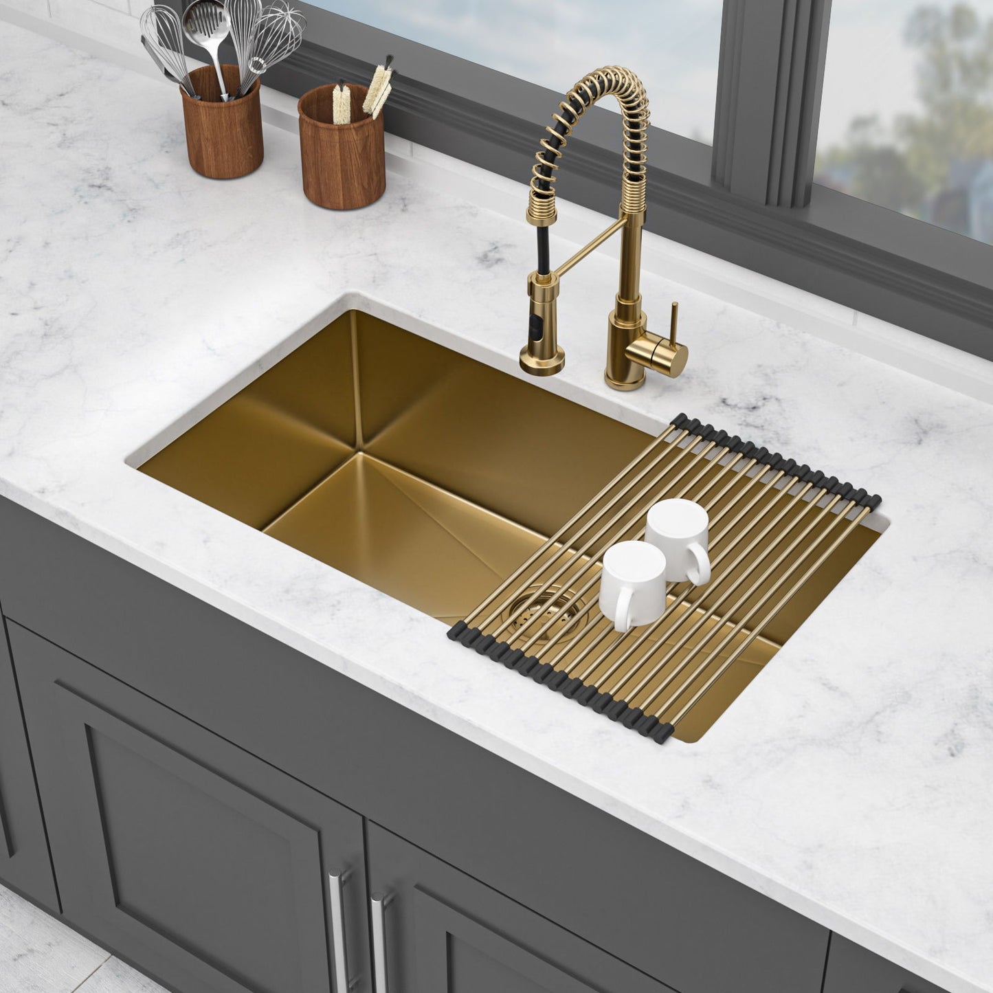 Finish Undermount Stainless Steel Kitchen Sink 32" X 19" 16 Gauge Deep Single Bowl
