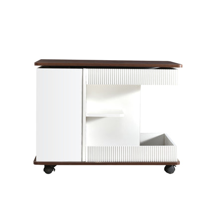 Adjustable End Table With Wheels, 360°Rotating Top And Storage Space