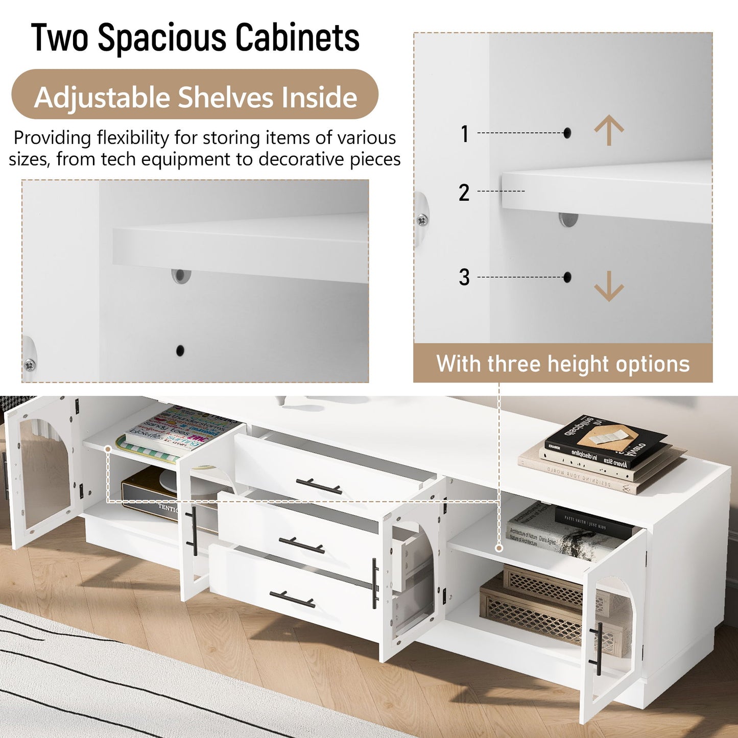 Modern Minimalist TV Stand, Entertainment Center Media Console Cabinet With Adjustable Shelves For Living Room