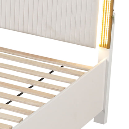 Obsession - Queen Size Bed With LED Headboard And Footboard Storage Drawer - White
