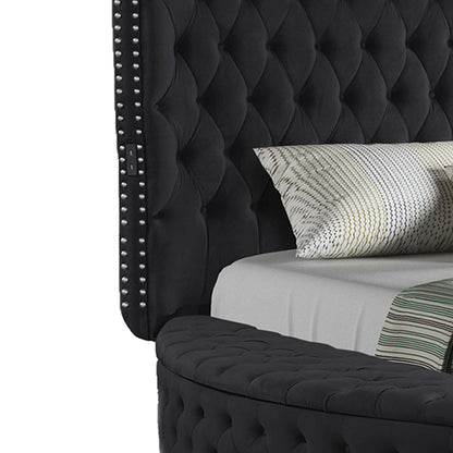 Hazel - Queen Size Tufted Storage Bed & Bluetooth Speakers, USB Port - Black