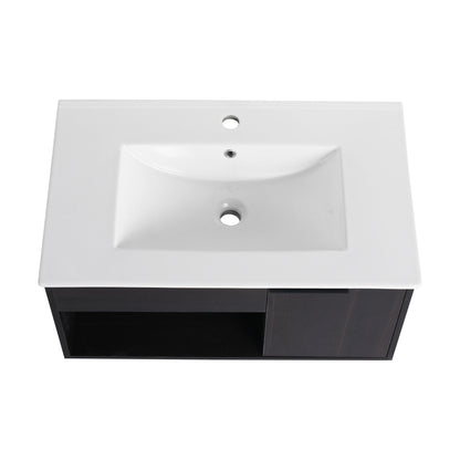 Wall Mounted Floating Bathroom Vanity With Open Shelf & Soft Close Door