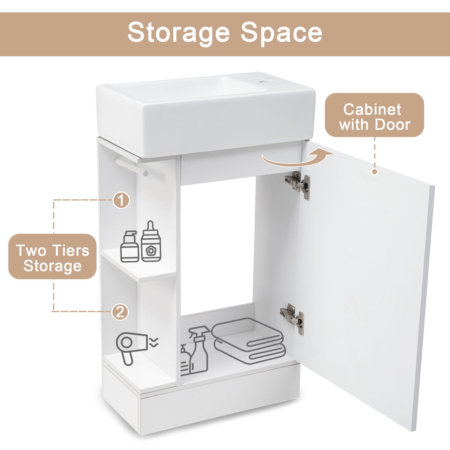 Modern Bathroom Vanity With Sink And 2 Tier Shelf