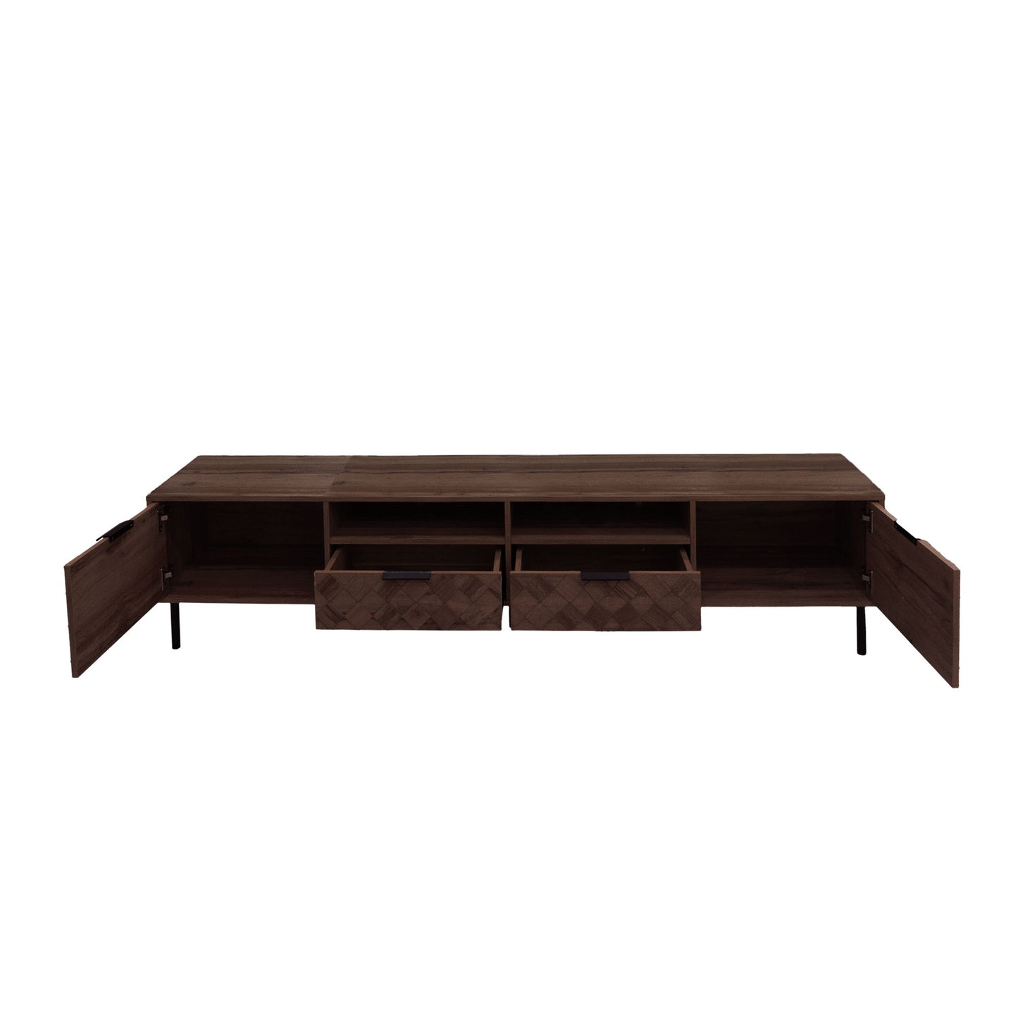 TV Stand For TVs Up To 85" With Closed Storage, Soft Closing Hinges, Living Room Entertainment Center - Walnut