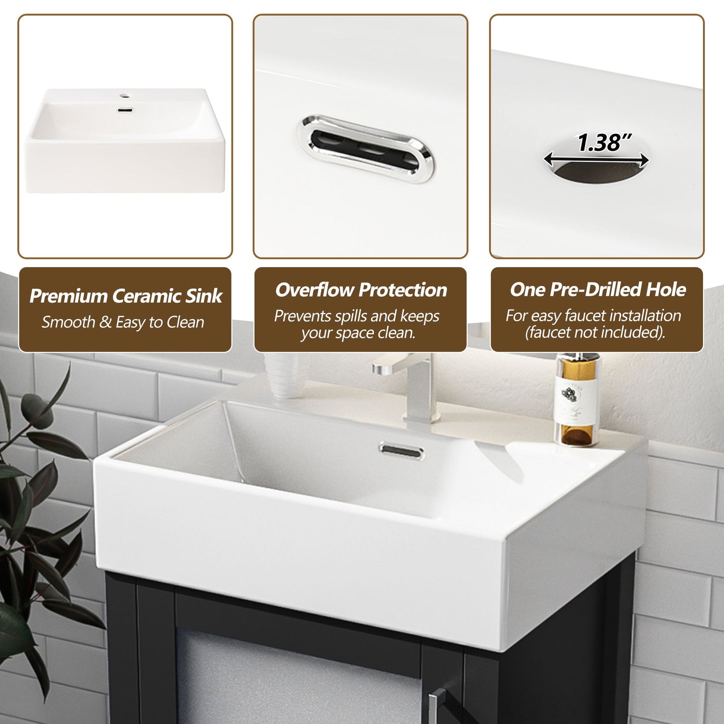 Bathroom Vanity With Ceramic Sink And Ample Storage, Ideal For Small Bathrooms