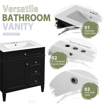 Bathroom Vanity With Top Sink, 2 Doors And 3 Drawers, Freestanding Set With Mirror Cabinet