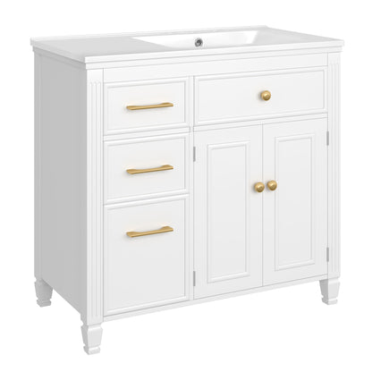 Bathroom Vanity With Sink, 1 Tip Out Drawer, 3 Side Drawers, Adjustable Shelf