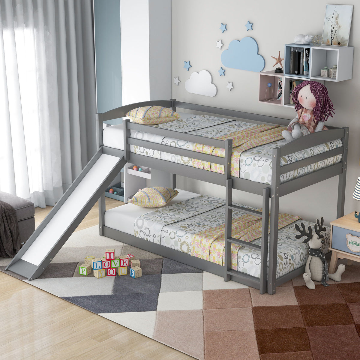 Durable Bunk Bed With Convertible Slide And Ladder