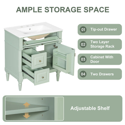 Modern Bathroom Vanity With Sink, Freestanding Cabinet With Flip Drawer & Adjustable Shelf