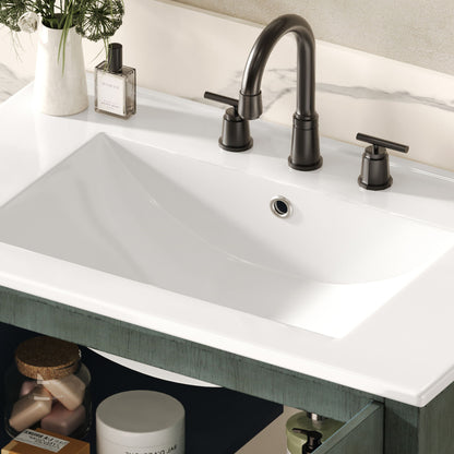 Vintage Bathroom Vanity With Ceramic Sink, Adjustable Shelves