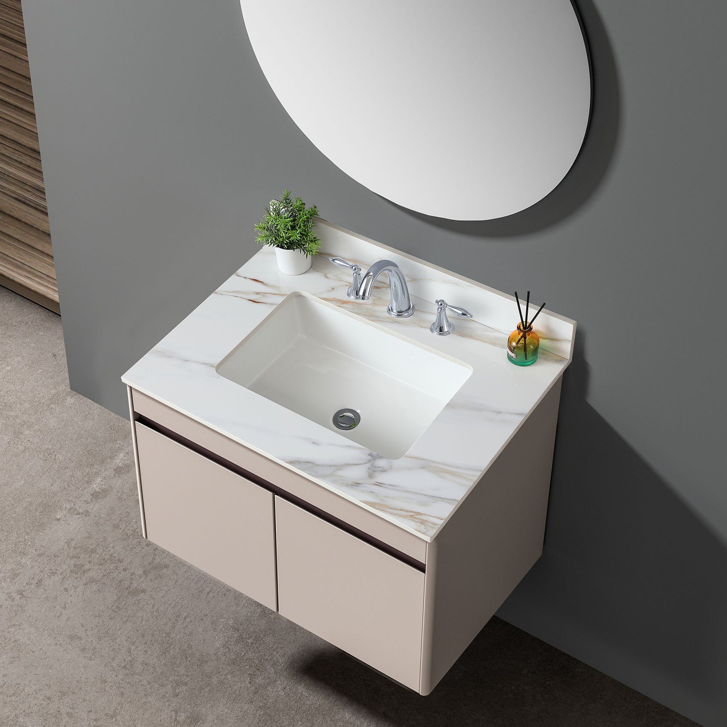 Vanity Top With Undermount Sink And Backsplash, Sintered Stone