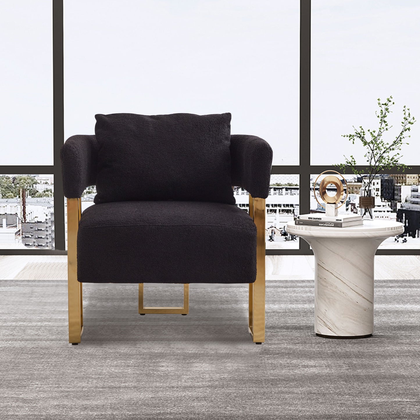 Modern Decorative Chair Teddy Fleece Upholstered And Metal Foot