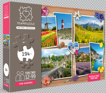TEAMPUZZLE FOR SENIORS: Dream Destinations- 194pc Puzzle, 2 Difficulty Level Sections, European Trip Photos, Landscape Scenes, 19x13 Jigsaw, Seniors & Family Brand: TEAMPUZZLE by book 'n' app pApplishing house