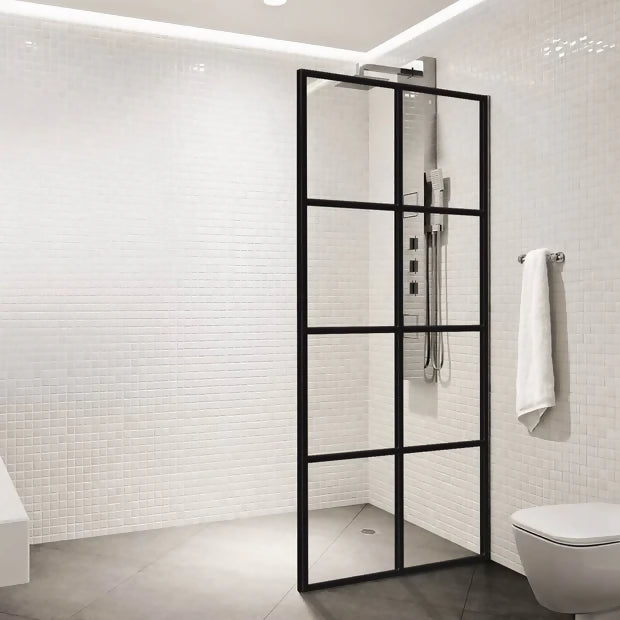 Dreamwerks 40 in. W X 79 in. H Shower Screen in Black with Clear Glass