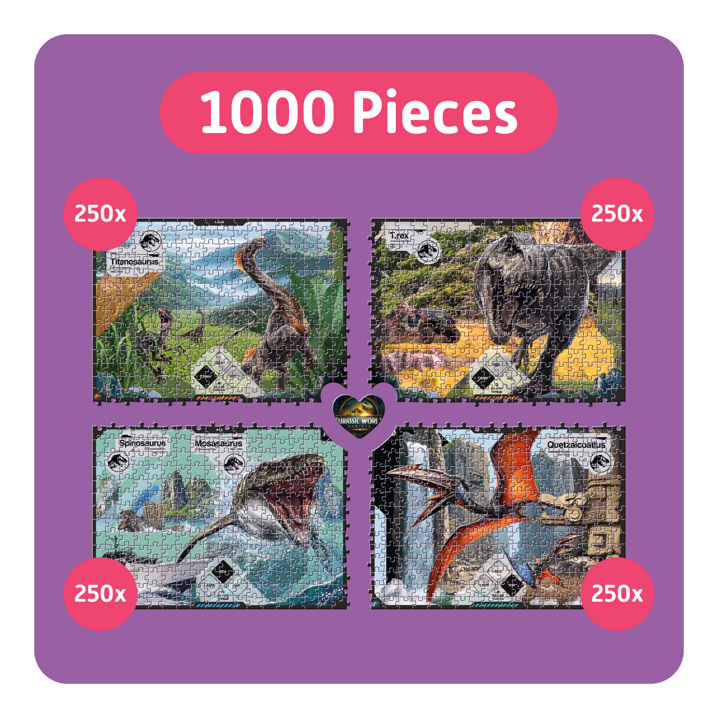 TEAMPUZZLE FOR FRIENDS: Jurassic World – 1,000-Piece Team Jigsaw Puzzle – Includes Game App – Ages 12+