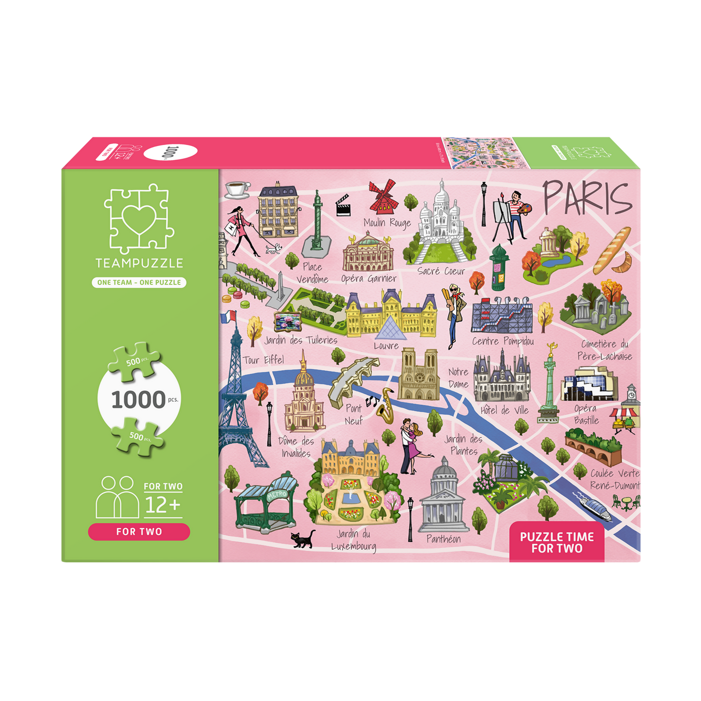 TEAMPUZZLE FOR TWO: Paris – 1,000-Piece Couple's Jigsaw Puzzle – Includes Scan & Explore – Ages 12+