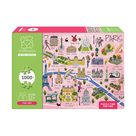 TEAMPUZZLE FOR TWO: Paris – 1,000-Piece Couple's Jigsaw Puzzle – Includes Scan & Explore – Ages 12+