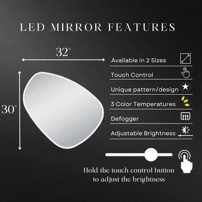 Eva Irregular Shaped LED Lighted Mirror with Dimmer & Defogger - Available in 2 Sizes