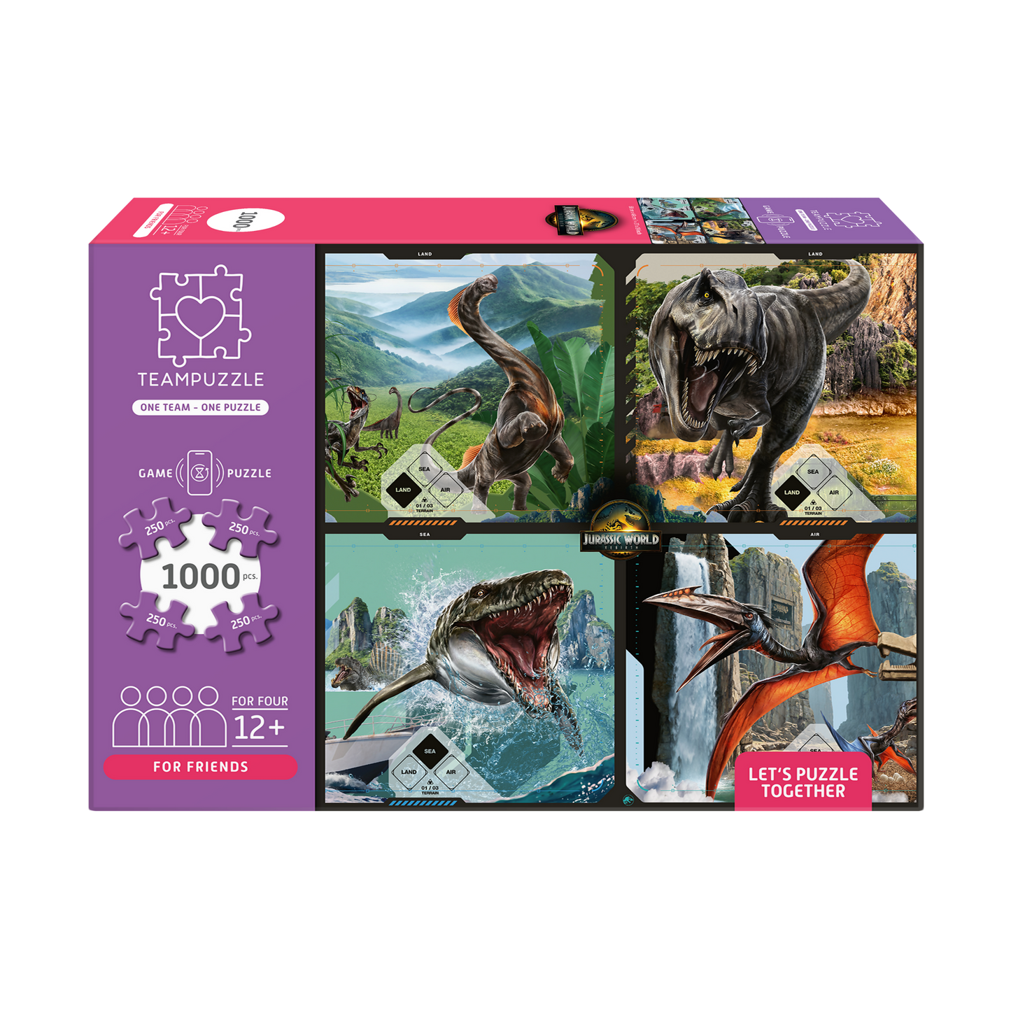 TEAMPUZZLE FOR FRIENDS: Jurassic World – 1,000-Piece Team Jigsaw Puzzle – Includes Game App – Ages 12+