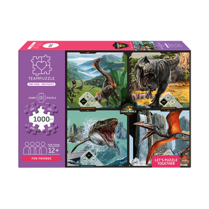 TEAMPUZZLE FOR FRIENDS: Jurassic World – 1,000-Piece Team Jigsaw Puzzle – Includes Game App – Ages 12+