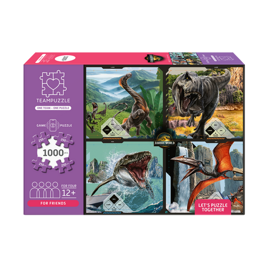 TEAMPUZZLE FOR FRIENDS: Jurassic World – 1,000-Piece Team Jigsaw Puzzle – Includes Game App – Ages 12+