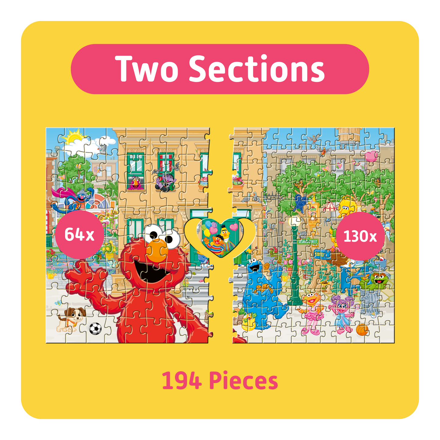TEAMPUZZLE FOR FAMILIES: Sesame Street – 194-Piece Child & Adult Jigsaw Puzzle – Large & Small Puzzle Pieces – Ages 4+