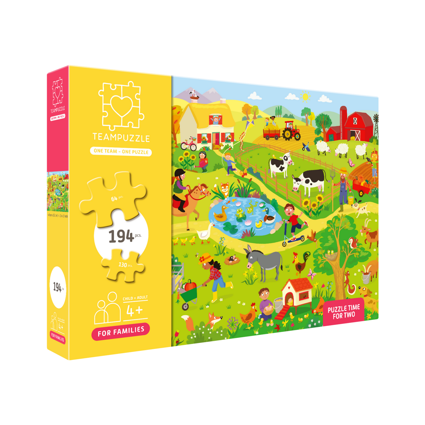TEAMPUZZLE FOR FAMILIES: On the Farm – 194-Piece Child & Adult Jigsaw Puzzle – Large & Small Puzzle Pieces – Ages 4+