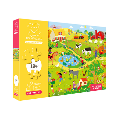 TEAMPUZZLE FOR FAMILIES: On the Farm – 194-Piece Child & Adult Jigsaw Puzzle – Large & Small Puzzle Pieces – Ages 4+