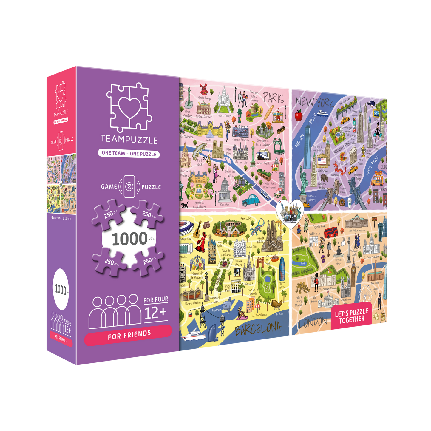 TEAMPUZZLE FOR FRIENDS: City Trips – 1,000-Piece Team Jigsaw Puzzle – Includes Game App – Ages 12+