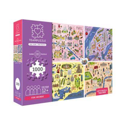 TEAMPUZZLE FOR FRIENDS: City Trips – 1,000-Piece Team Jigsaw Puzzle – Includes Game App – Ages 12+